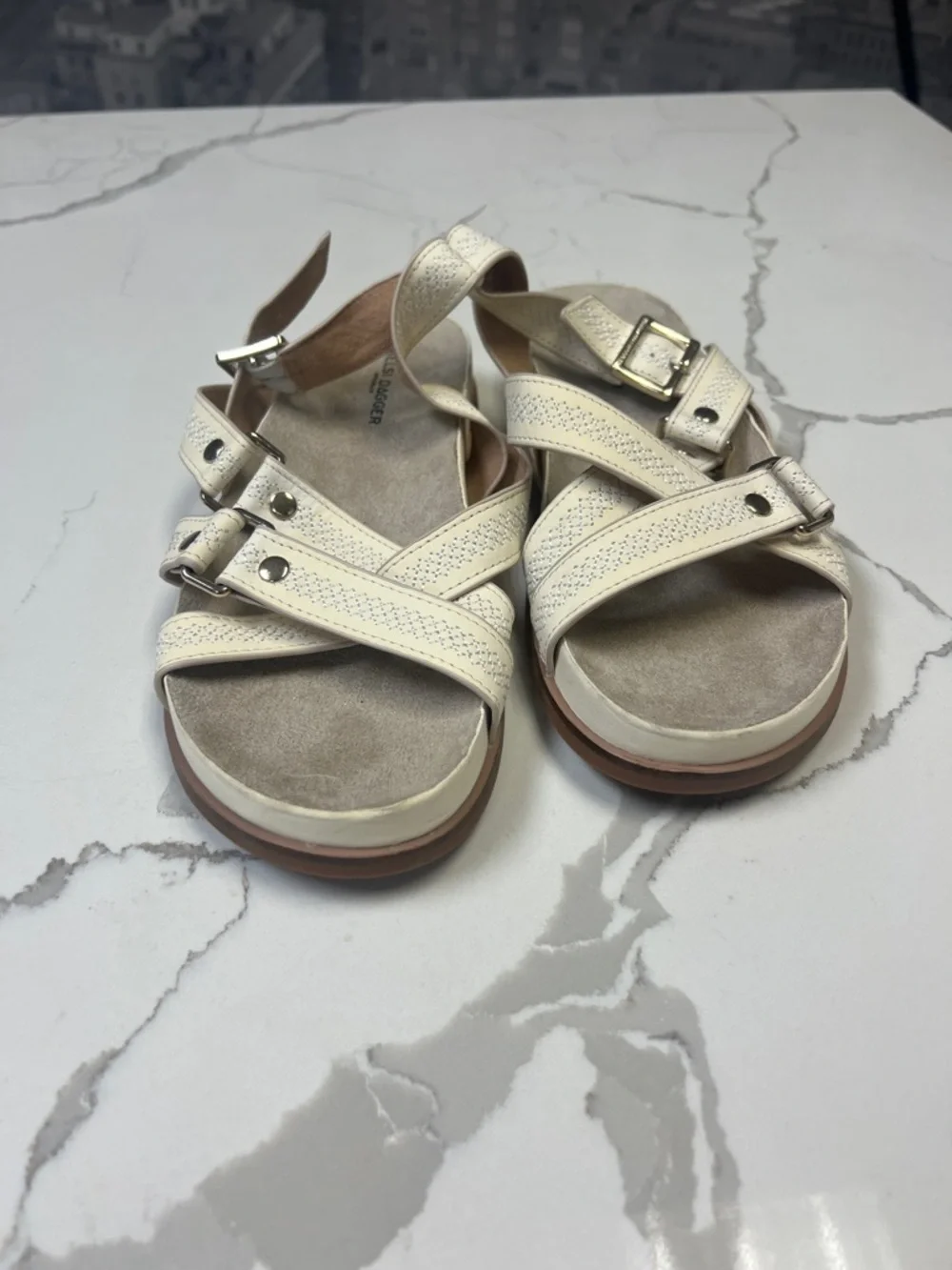 Kelsi Dagger Brooklyn White Leather Strappy Sandals Size 10